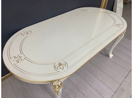 Стол овальный раскладной Розалия с узором (слоновая кость, патина золото)