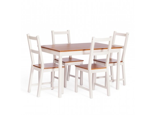 Комплект обеденный Соната/Sonata (стол+4стула) массив сосны, стол:120х75х75см стул:41х50х95см, антик/белый
