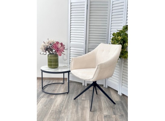 Стул КЛАУДС (CLOUDS) 360 град. поворот. Белый Wales 101, букле/ черный каркас / Товарный знак DISAUR в Каменске-Уральском