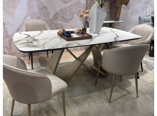 Стол PALACIO 180 KL-188 Контрастный мрамор матовый, итальянская керамика/ Шампань, ®DISAUR в Каменске-Уральском
