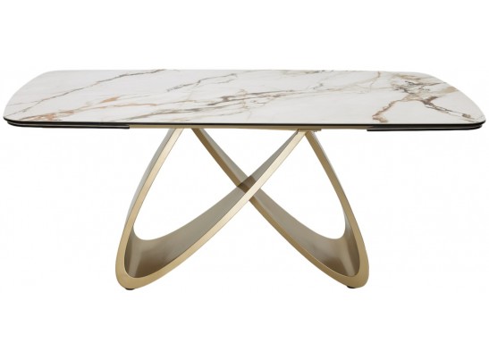 Стол PALACIO 180 KL-188 Контрастный мрамор матовый, итальянская керамика/ Шампань, ®DISAUR в Каменске-Уральском