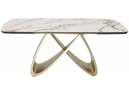 Стол PALACIO 180 KL-188 Контрастный мрамор матовый, итальянская керамика/ Шампань, ®DISAUR в Каменске-Уральском