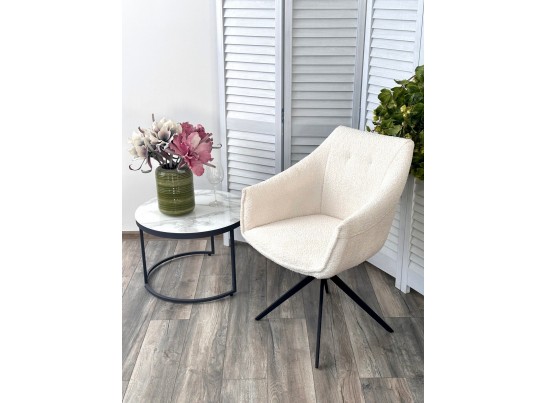 Стул КЛАУДС (CLOUDS) 360 град. поворот. Белый Wales 101, букле/ черный каркас / Товарный знак DISAUR в Каменске-Уральском