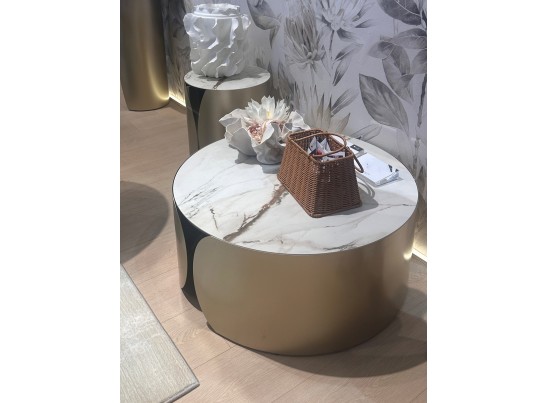 Стол журнальный BRANT KL-188 Контрастный мрамор матовый, итальянская керамика/ Шампань, ®DISAUR в Каменске-Уральском