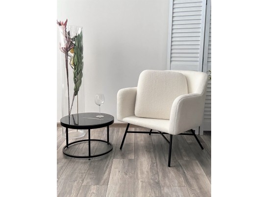 Кресло SHEEP NINI-01 Белый, teddy / черный каркас в Каменске-Уральском