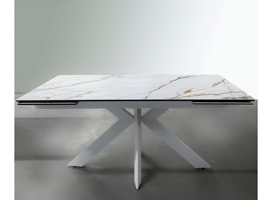 Стол BELLUNO 160 KL-188 Контрастный мрамор матовый, итальянская керамика/ белый каркас в Каменске-Уральском
