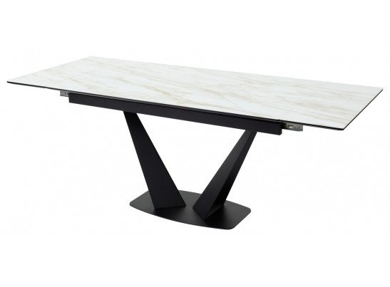 Стол Ниагара 160 Бежевый мрамор, стекло / черный каркас в Каменске-Уральском