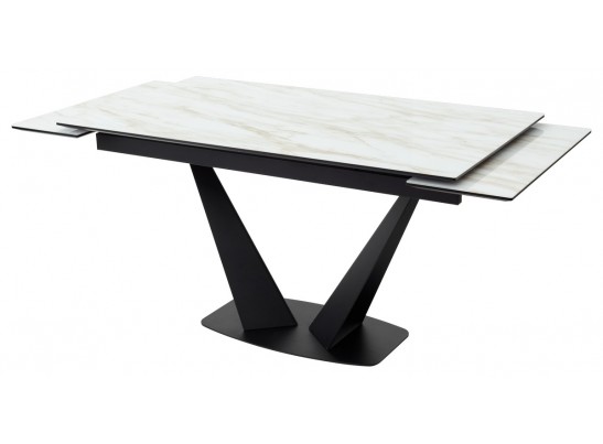 Стол Ниагара 160 Бежевый мрамор, стекло / черный каркас в Каменске-Уральском