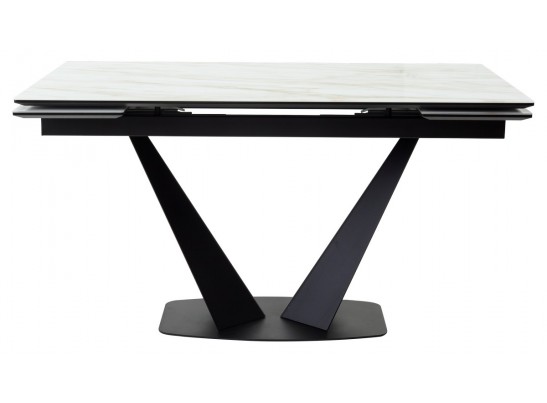 Стол Ниагара 160 Бежевый мрамор, стекло / черный каркас в Каменске-Уральском