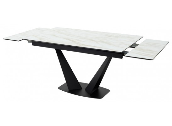 Стол Ниагара 160 Бежевый мрамор, стекло / черный каркас в Каменске-Уральском