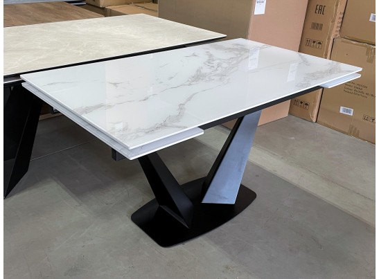 Стол Ниагара 160 Белый мрамор, стекло / черный каркас в Каменске-Уральском