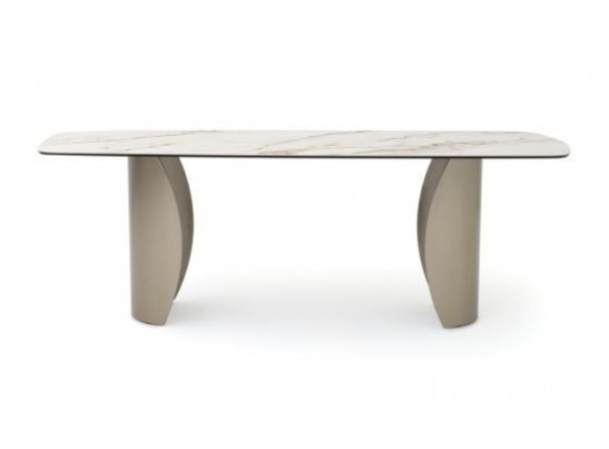 Стол BRONTE 220 KL-188 Контрастный мрамор матовый, итальянская керамика/ Шампань, ®DISAUR в Каменске-Уральском