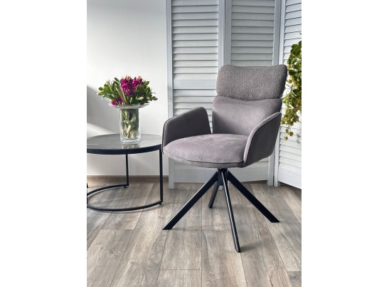 Стул TRIS 360 град. поворот с возвратом, Davis Nowo 92 серый, букле /Point 90 серый/ Черный, ®DISAUR в Каменске-Уральском