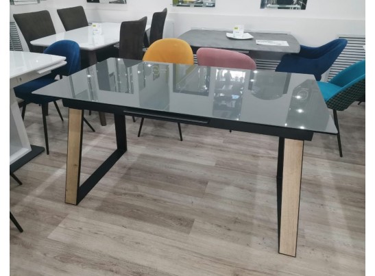 Стол Франк 160 Графит, стекло / Дуб Галифакс, черный в Каменске-Уральском