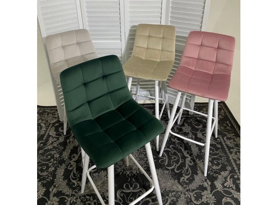 Барный стул LECCO UF910-14 DARK GREEN, велюр/белый каркас, 4 шт./2 кор. в Каменске-Уральском