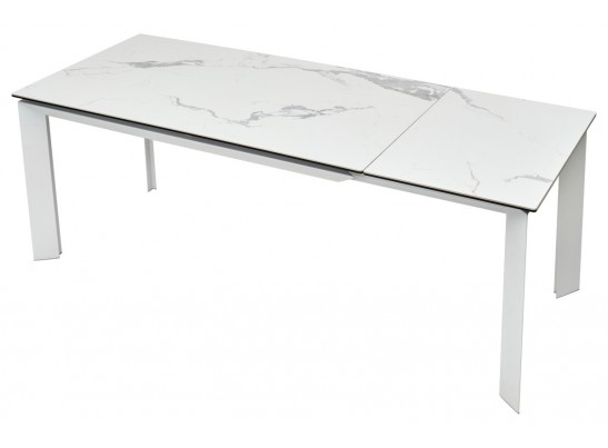 Стол CREMONA 140 HIGH GLOSS STATUARIO Белый мрамор глянцевый, керамика/ белый каркас, ®DISAUR в Каменске-Уральском