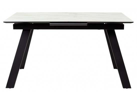 Стол Морис 140 Бежевый мрамор, Черная шагрень, стекло / черный каркас в Каменске-Уральском