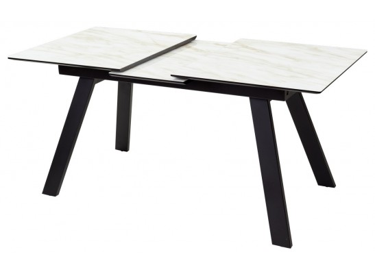Стол Морис 140 Бежевый мрамор, Черная шагрень, стекло / черный каркас в Каменске-Уральском