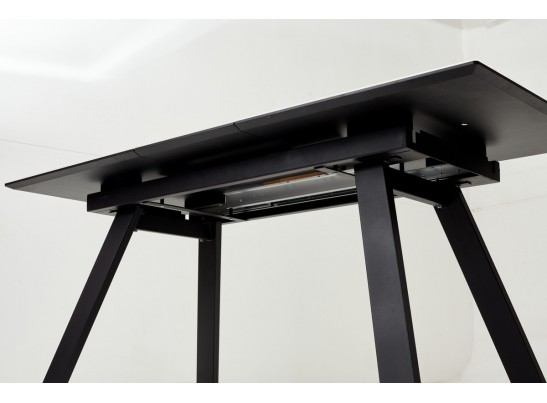 Стол Морис 140 Бежевый мрамор, Черная шагрень, стекло / черный каркас в Каменске-Уральском