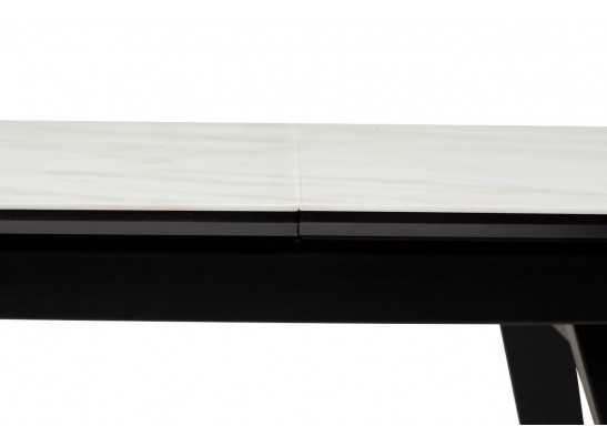 Стол Морис 140 Бежевый мрамор, Черная шагрень, стекло / черный каркас в Каменске-Уральском