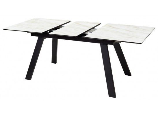 Стол Морис 140 Бежевый мрамор, Черная шагрень, стекло / черный каркас в Каменске-Уральском