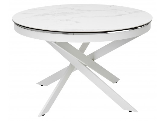 Стол TRENTO 120 HIGH GLOSS STATUARIO Белый мрамор глянцевый, керамика/ белый каркас, ®DISAUR в Каменске-Уральском