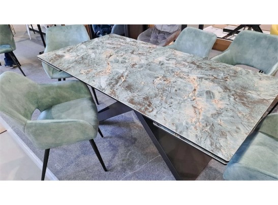 Стол LIVORNO 180 KL-170 MALACHITE, итальянская керамика/ черный каркас в Каменске-Уральском