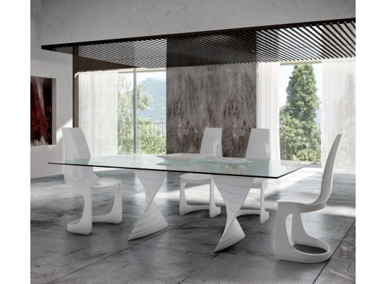 СТОЛ CHARLOTTE 2 FIX GLASS TRANSPARENT. 2200X 1060XH75sp 10 mm GLOSSY ASH WHITE 241 в Каменске-Уральском