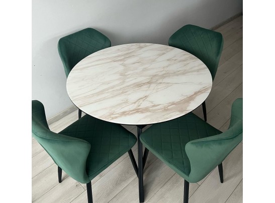 Стол БОНЖУР 100 БЕЖЕВЫЙ МРАМОР (ЛЕОНАРДО), черная шагрень, стекло / ЧЕРНЫЙ каркас в Каменске-Уральском