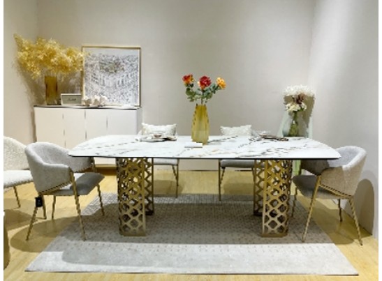 Стол CHIAVARI 220 KL-188 Контрастный мрамор матовый, итальянская керамика / Шампань, ®DISAUR в Каменске-Уральском