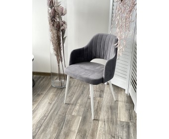 Стул FANTINE-LA СЕРЫЙ #27, велюр/ белый каркас 