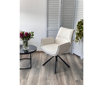 Стул VIRS 360 град. поворот. с возвратом, EDELWEISS#1 белый, букле/ JC531-7 беж/ Черный, ®DISAUR