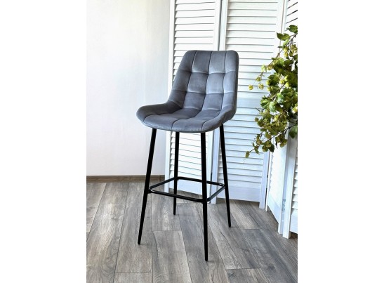 Барный стул ХОФМАН, цвет H-14 Серый, велюр / черный каркас в Каменске-Уральском