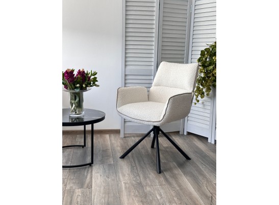 Стул VIRS 360 град. поворот. с возвратом, EDELWEISS#1 белый, букле/ JC531-7 беж/ Черный, ®DISAUR