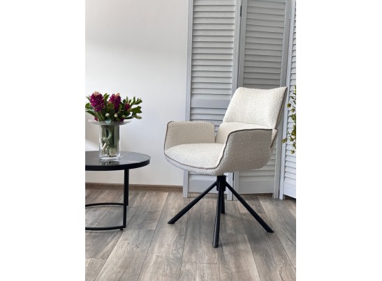 Стул VIRS 360 град. поворот. с возвратом, EDELWEISS#1 белый, букле/ JC531-7 беж/ Черный, ®DISAUR